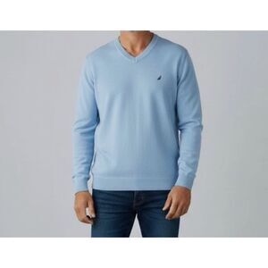 Nautica V-Neck Sweater M Baby Blue Cotton Modal Lightweight Luxury NWT